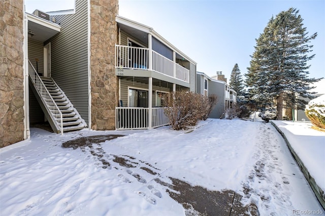 view of snow covered building