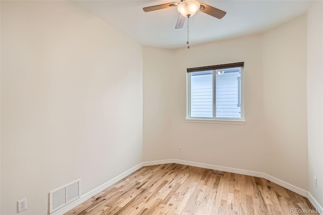 unfurnished room featuring ceiling fan and light hardwood / wood-style floors