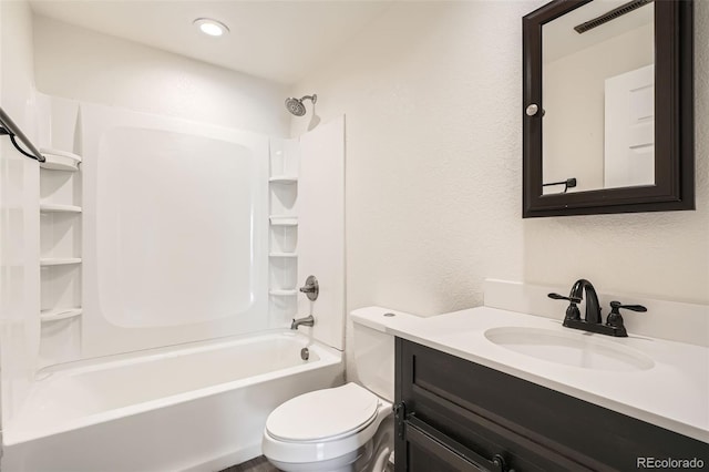 full bathroom with vanity, toilet, and tub / shower combination