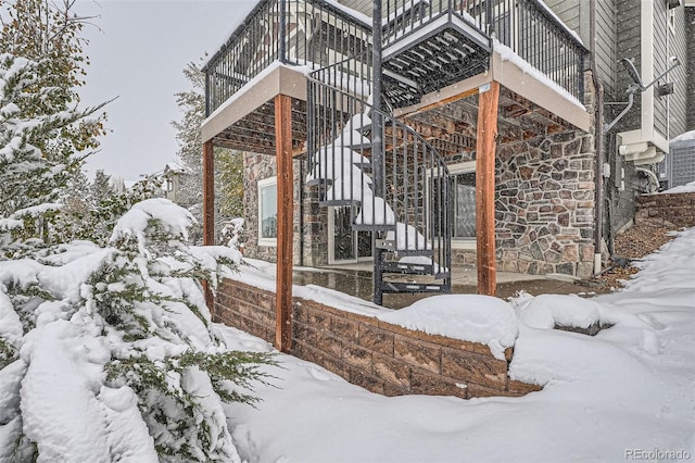 view of snow covered property