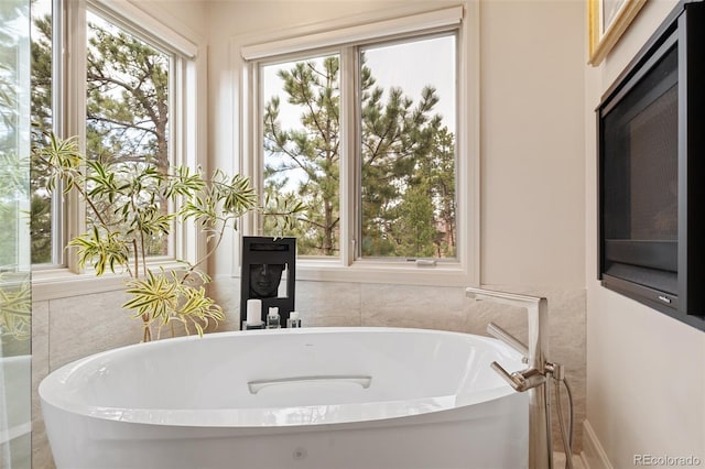 bathroom with a soaking tub