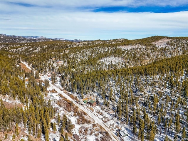 snowy aerial view featuring a mountain view