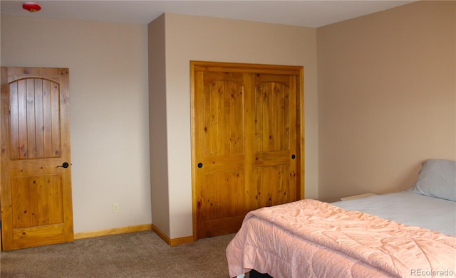 bedroom with carpet and a closet