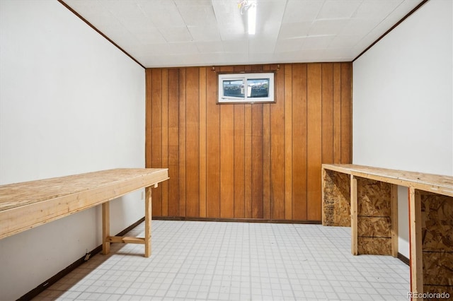 interior space with wooden walls