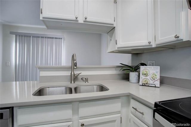 kitchen with white cabinetry, sink, and dishwashing machine