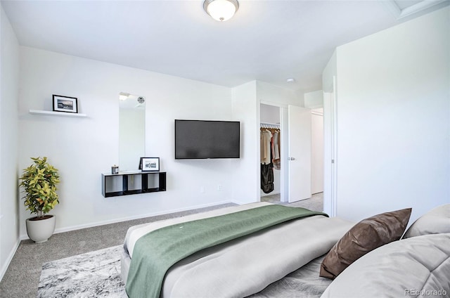 carpeted bedroom with a walk in closet and a closet