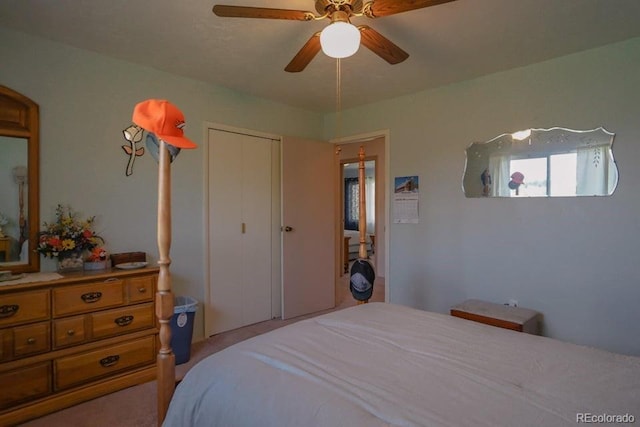 bedroom with a closet and ceiling fan