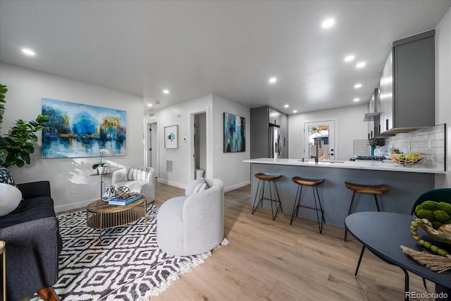 living room with light wood-type flooring