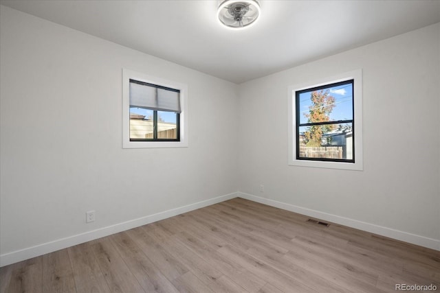 empty room with light hardwood / wood-style flooring and a wealth of natural light