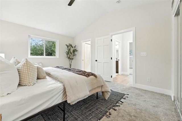 11635 W Security Ave, Lakewood, CO 80401 - bedroom featuring lofted ceiling, light colored carpet, ceiling fan, and a closet