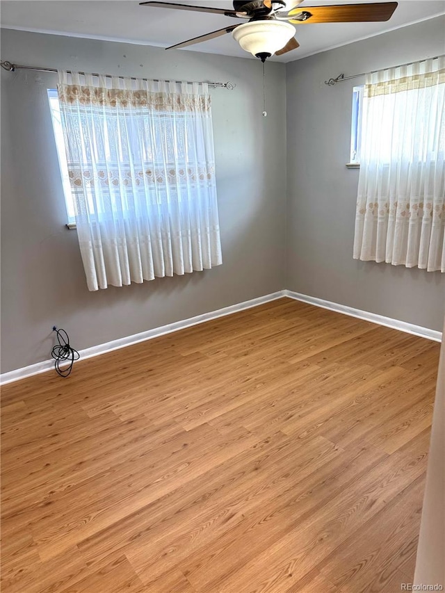 spare room featuring ceiling fan and light hardwood / wood-style flooring