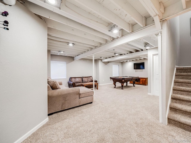 playroom with carpet floors and pool table