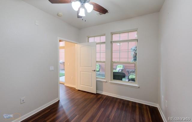 13456 Via Varra Unit 114, Broomfield, CO 80020 - empty room with baseboards, a ceiling fan, and wood finished floors
