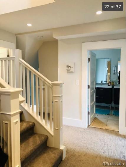 4428 Perry St, Denver, CO 80212 - stairs featuring carpet flooring and recessed lighting