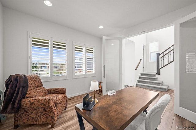 14102 Night Owl Ln, Parker, CO 80134 - office featuring light wood-type flooring, recessed lighting, and baseboards