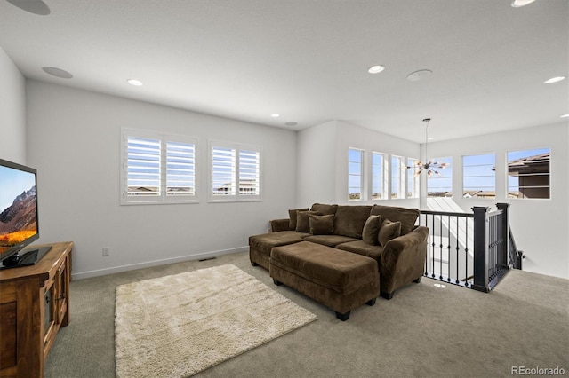 14102 Night Owl Ln, Parker, CO 80134 - carpeted living area with recessed lighting, baseboards, and a chandelier
