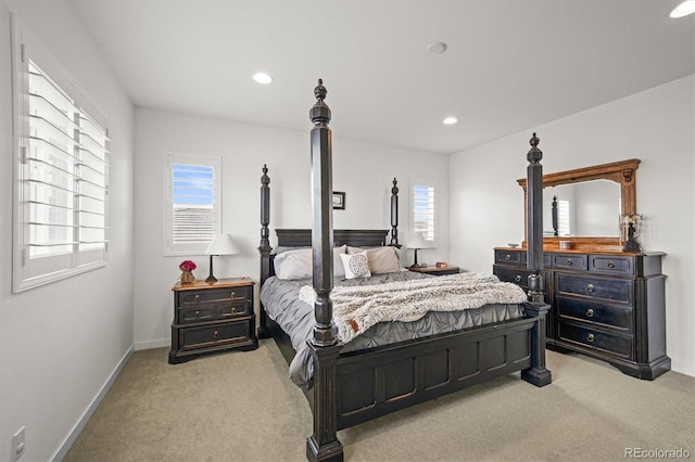 14102 Night Owl Ln, Parker, CO 80134 - bedroom featuring light carpet, recessed lighting, and baseboards