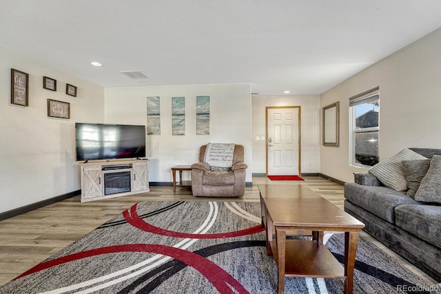 living room with light hardwood / wood-style flooring