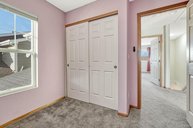 interior space with light colored carpet and a closet