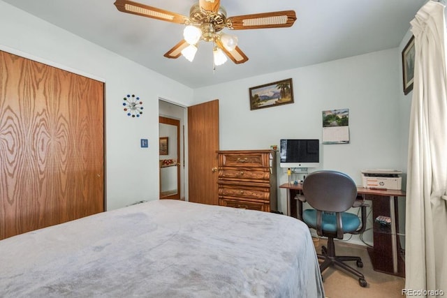17634 E Eldorado Pl, Aurora, CO 80013 - bedroom with a ceiling fan, a closet, carpet, and a desk