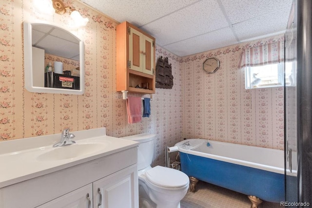17634 E Eldorado Pl, Aurora, CO 80013 - full bath with a soaking tub, vanity, wallpapered walls, and a paneled ceiling