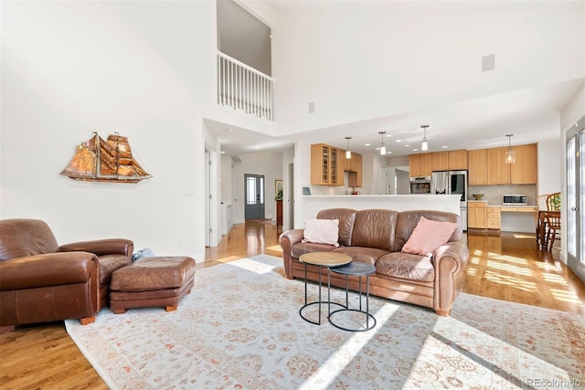 living area featuring light wood-style flooring and a wealth of natural light