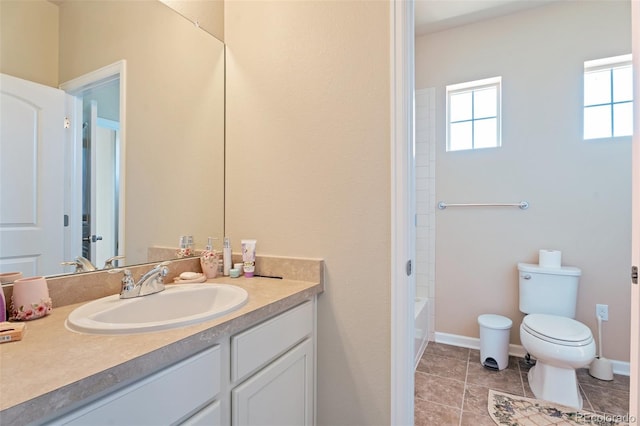 full bathroom with shower / bathing tub combination, vanity, and toilet