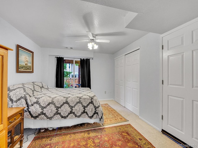8838 S Dudley St, Littleton, CO 80128 - bedroom with a closet, a ceiling fan, baseboards, a textured ceiling, and light colored carpet