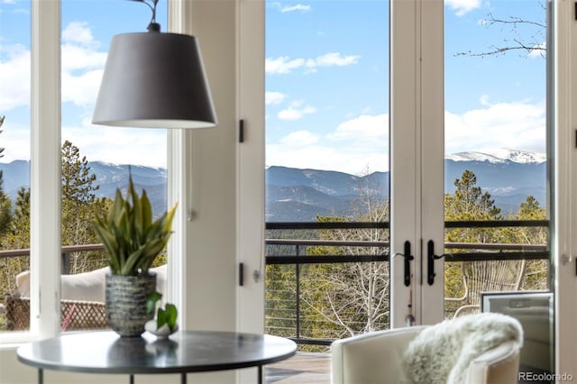 12653 Rancho Ct, Conifer, CO 80433 - interior space with french doors and a mountain view