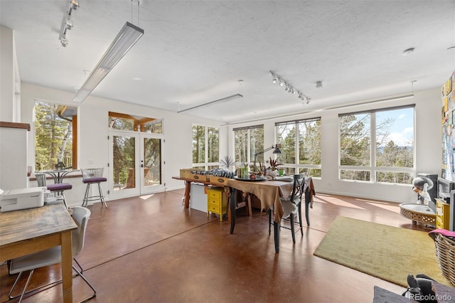12653 Rancho Ct, Conifer, CO 80433 - sunroom with french doors, rail lighting, and plenty of natural light