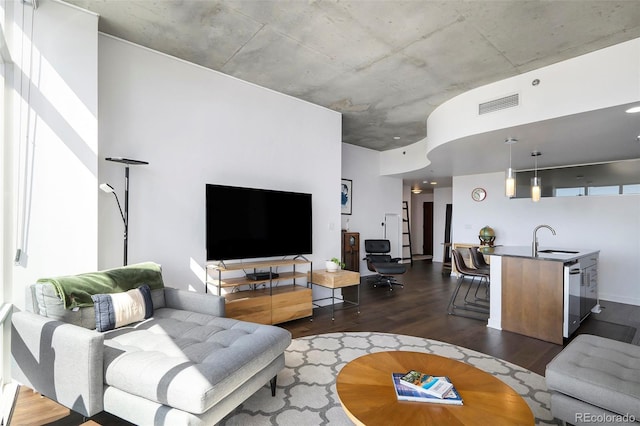 living room with dark wood-style floors