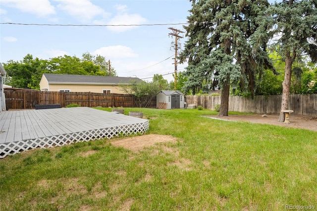 5740 S Cherokee St, Littleton, CO 80120 - fenced backyard featuring a shed and a wooden deck