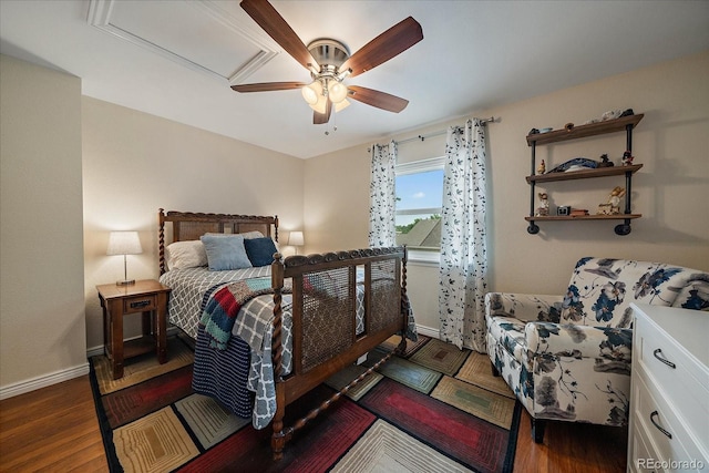 6936 S Knolls Way, Centennial, CO 80122 - bedroom with baseboards, wood finished floors, and ceiling fan