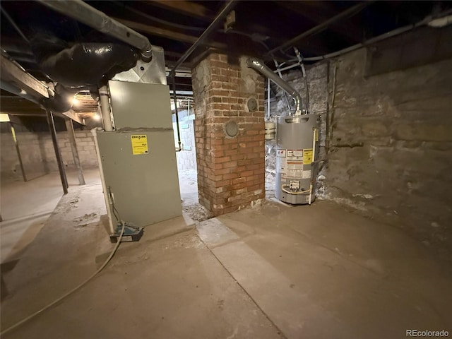 basement featuring water heater