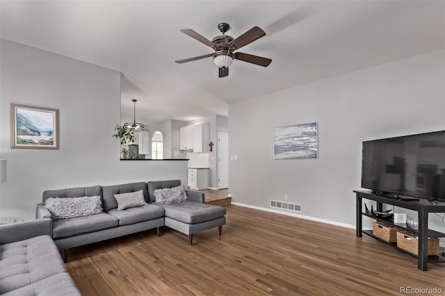 10345 Lions Heart, Lone Tree, CO 80124 - living room with a ceiling fan, wood finished floors, and arched walkways