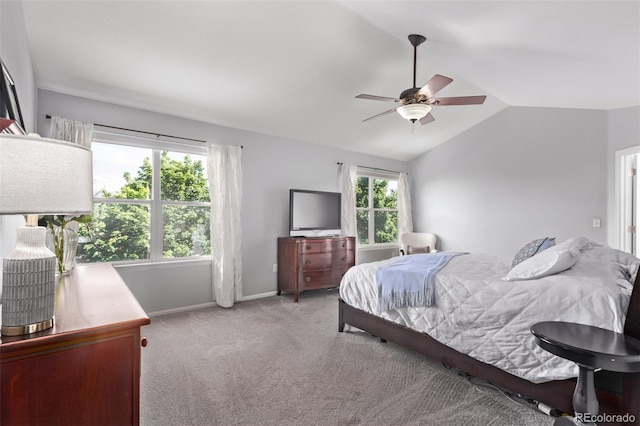 10345 Lions Heart, Lone Tree, CO 80124 - carpeted bedroom with vaulted ceiling and a ceiling fan