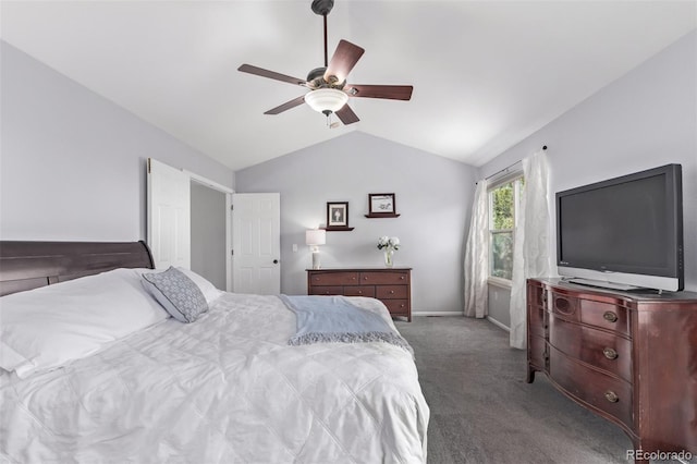 10345 Lions Heart, Lone Tree, CO 80124 - carpeted bedroom with lofted ceiling and a ceiling fan