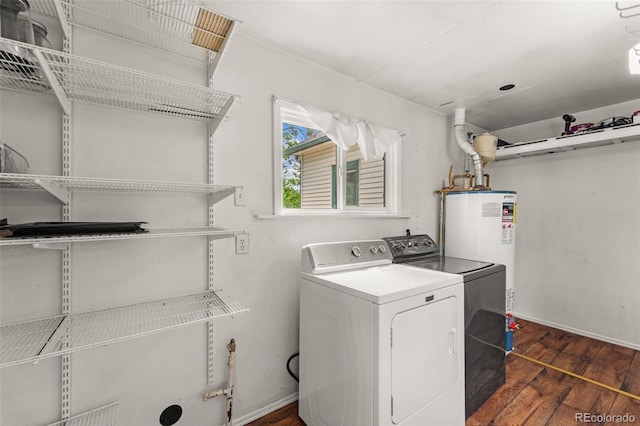 720 N Walnut St, Colorado Springs, CO 80905 - laundry room featuring wood finished floors, washing machine and clothes dryer, and water heater