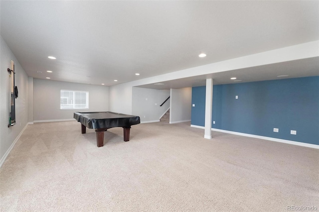 8230 Misty Moon Dr, Colorado Springs, CO 80924 - recreation room with carpet, recessed lighting, billiards table, and baseboards