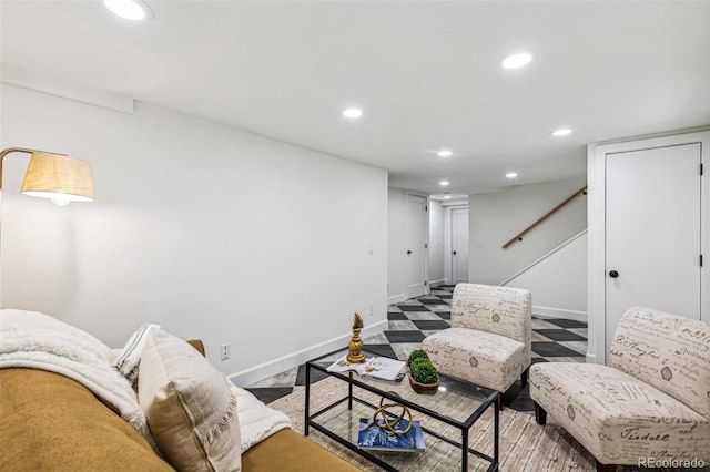 2738 W 38th Ave, Denver, CO 80211 - living area featuring recessed lighting, baseboards, and stairway