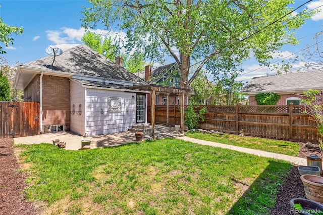 2738 W 38th Ave, Denver, CO 80211 - back of property featuring a patio area, brick siding, a pergola, and a chimney