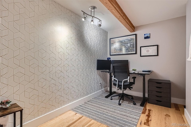 2460 W Caithness Pl Unit 104, Denver, CO 80211 - office with beam ceiling and wood finished floors