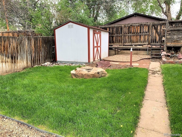 view of yard with a storage shed