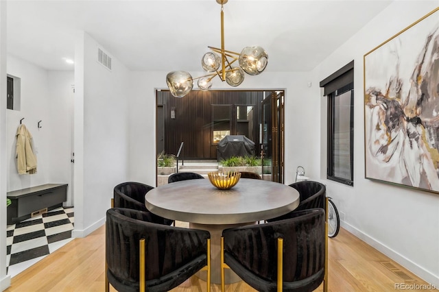 3709 Tejon St, Denver, CO 80211 - dining room featuring a chandelier and light wood-style flooring
