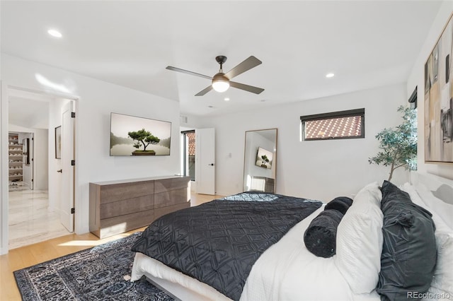 3709 Tejon St, Denver, CO 80211 - bedroom with recessed lighting, light wood-style flooring, and a ceiling fan
