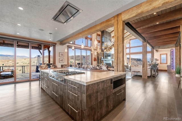 5188 Csh 125, Granby, CO 80446 - kitchen featuring modern cabinets, appliances with stainless steel finishes, dark wood-style floors, a large island, and beam ceiling