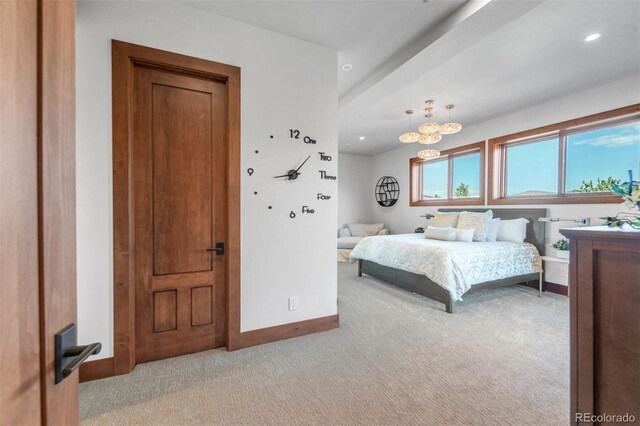 5188 Csh 125, Granby, CO 80446 - bedroom featuring carpet, baseboards, a chandelier, and recessed lighting