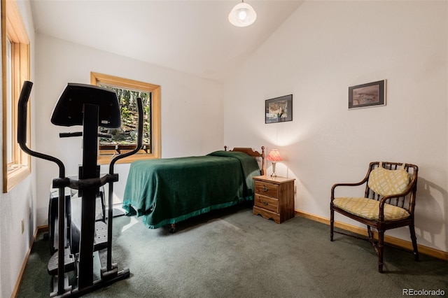3581 Gap Rd, Golden, CO 80403 - carpeted bedroom featuring baseboards and high vaulted ceiling