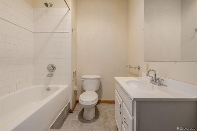 3581 Gap Rd, Golden, CO 80403 - bathroom with vanity, toilet,  shower combination, and tile patterned floors