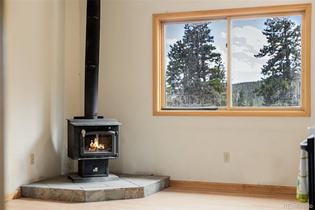 3581 Gap Rd, Golden, CO 80403 - detailed view of a wood stove and wood finished floors